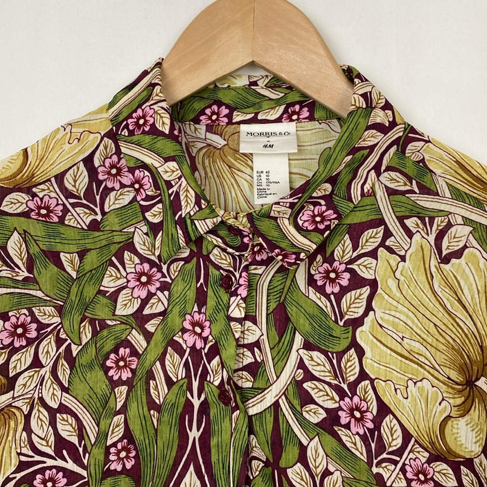H&M x Morris & Co 10 Floral Pimpernel Print Top Blouse Shirt